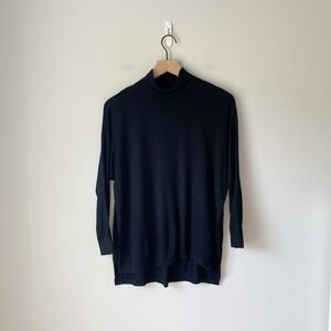 Kokun Women's Black Bamboo Cashmere Blend Mock Neck Pullover Sweater Size Small